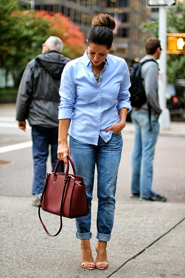 NYC Fashion Blogger; boyfriend jeans; oxford shirt; how to wear boyfriend jeans; zara pumps; michael kors selma; Michael Kors; Jcrew necklace; jcrew; current elliott