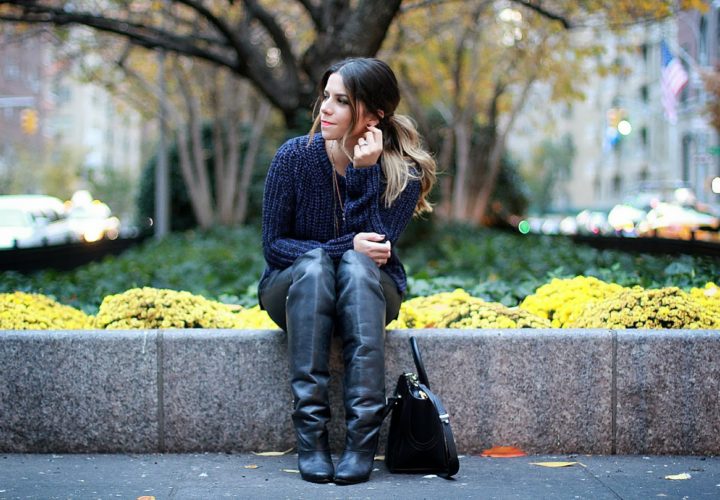 Knit Sweater & Knee High Leather Boots