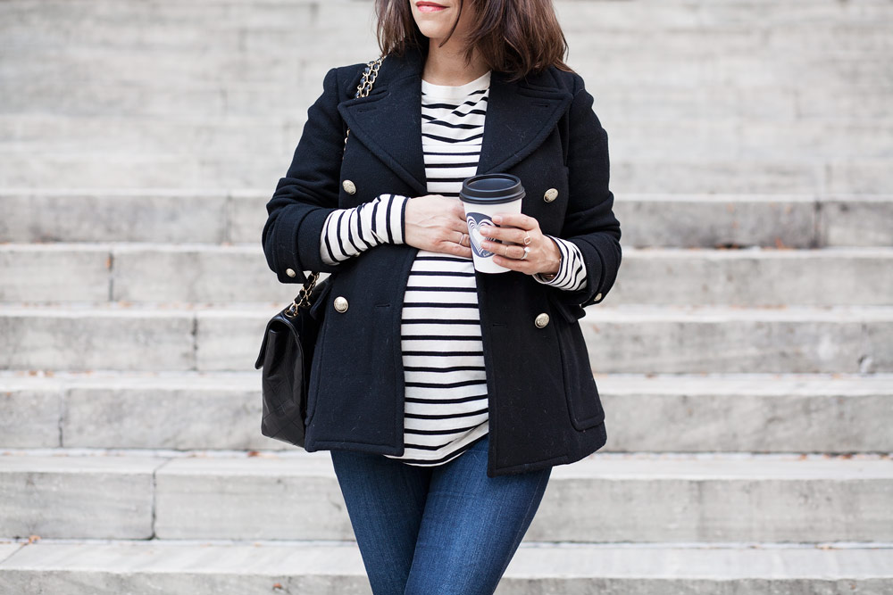 Black Pea Coat Jcrew Chanel Jumbo Bag Black Suede Boots Maternity Style What to Wear while Pregnant Corporate Catwalk New York City Fashion Blogge
