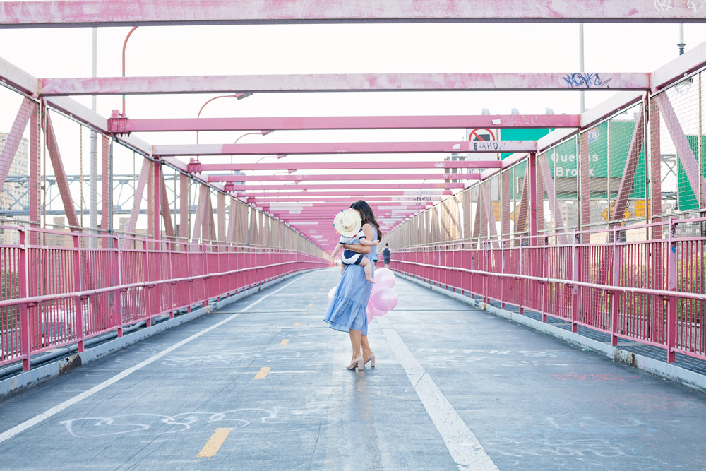 Williamsburg Bridge NYC Pink Bridge New York City Baby Fashion Blogger Shoshanna Gilroy Dress