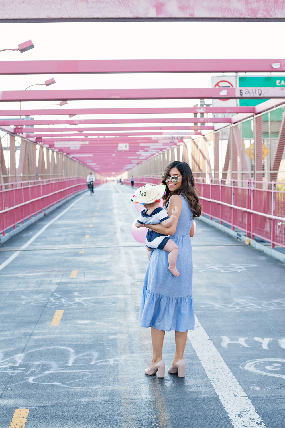 Williamsburg Bridge NYC Pink Bridge New York City Baby Fashion Blogger Shoshanna Gilroy Dress